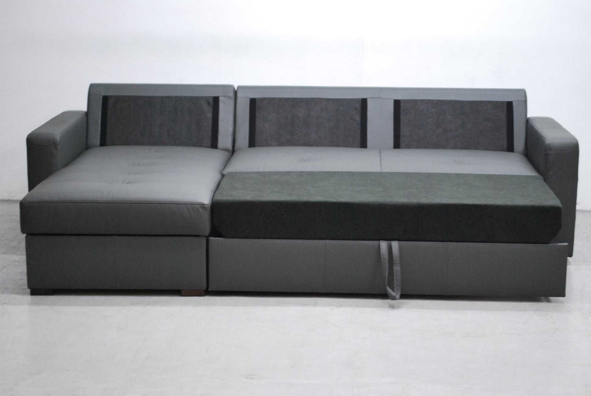 grafitowa skóra naturalna Narożnik z funkcja spania pojemnik sofa 9117