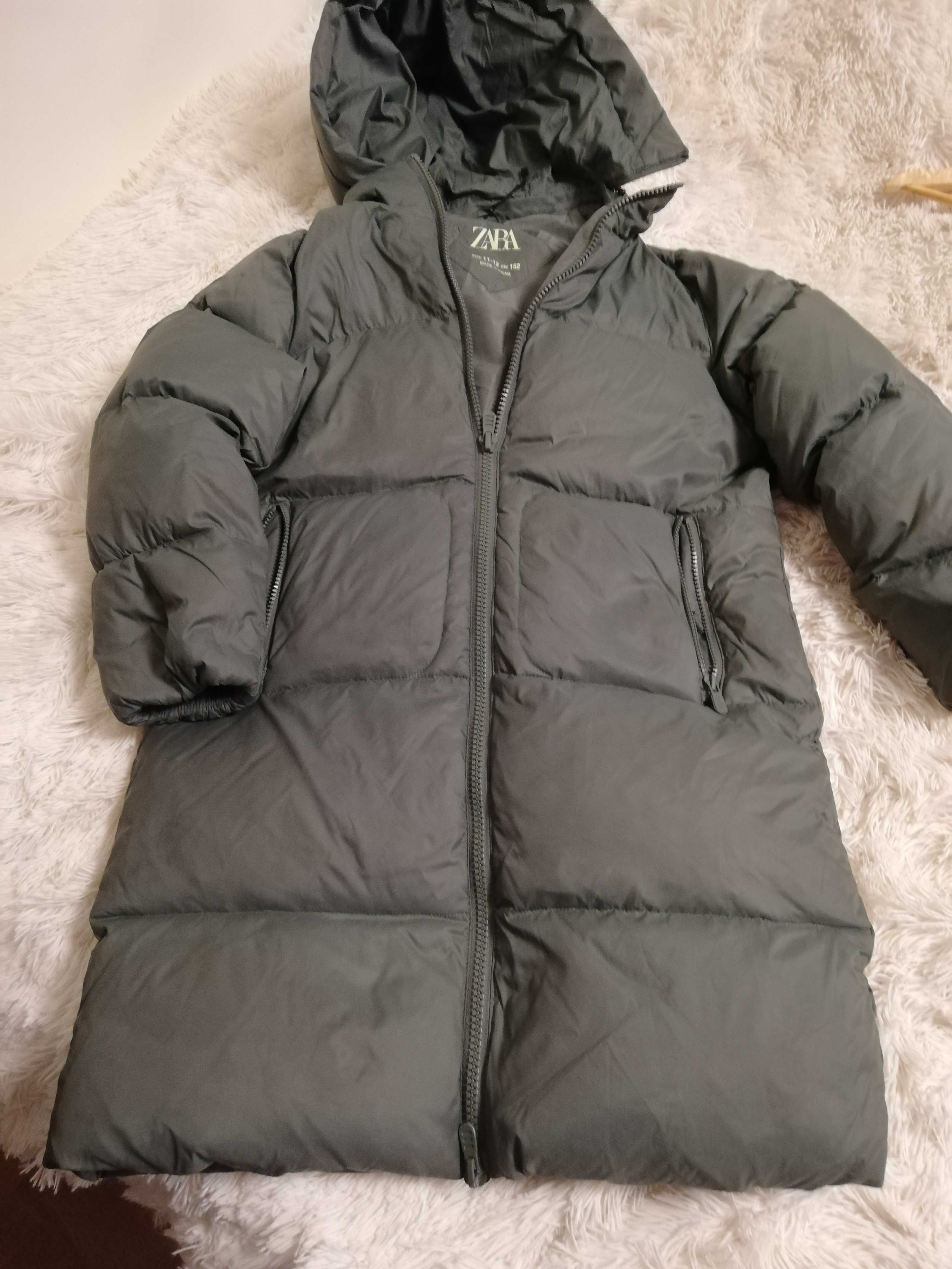 kurtka parka puchowa Zara 152 na wiek 11-12 lat zielona
