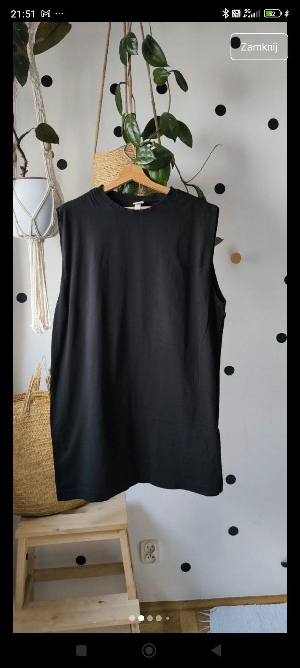 L/XL bawełniana czarna długa koszulka bez rękawów top bluzeczka