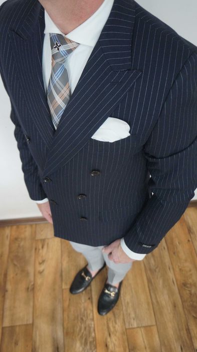 Marynarka dwurzędowa Gianni Feuraud Rozmiar 48 Kolor granatowy Prążki