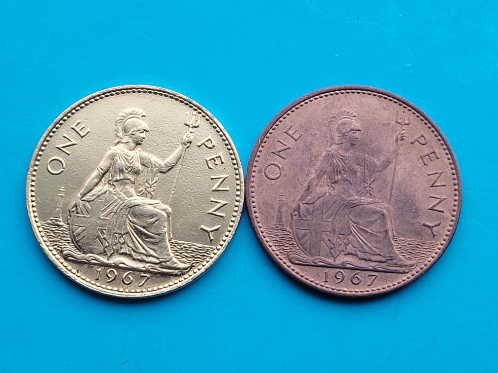 Moneta pozłacana  pens 1967 - Królowa Elizabeth II  - Wielka Brytania