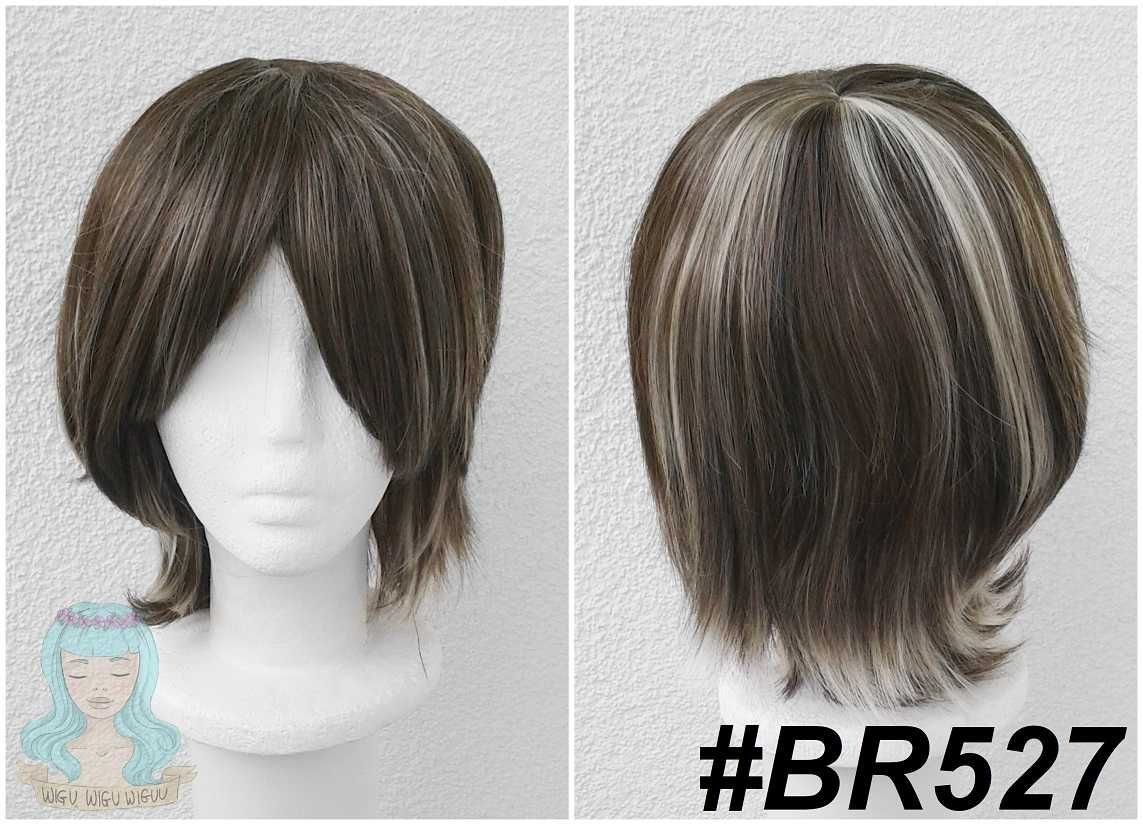 Promocja Brązowa krótka peruka z blond pasemkami cosplay wig z grzywką