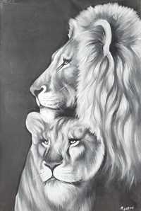 Para lwów- Duży akrylowy obraz na płótnie 80x120cm