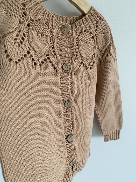 Sweter handmade 92 brzoskwiniowy bawełna ażurowy wzorek