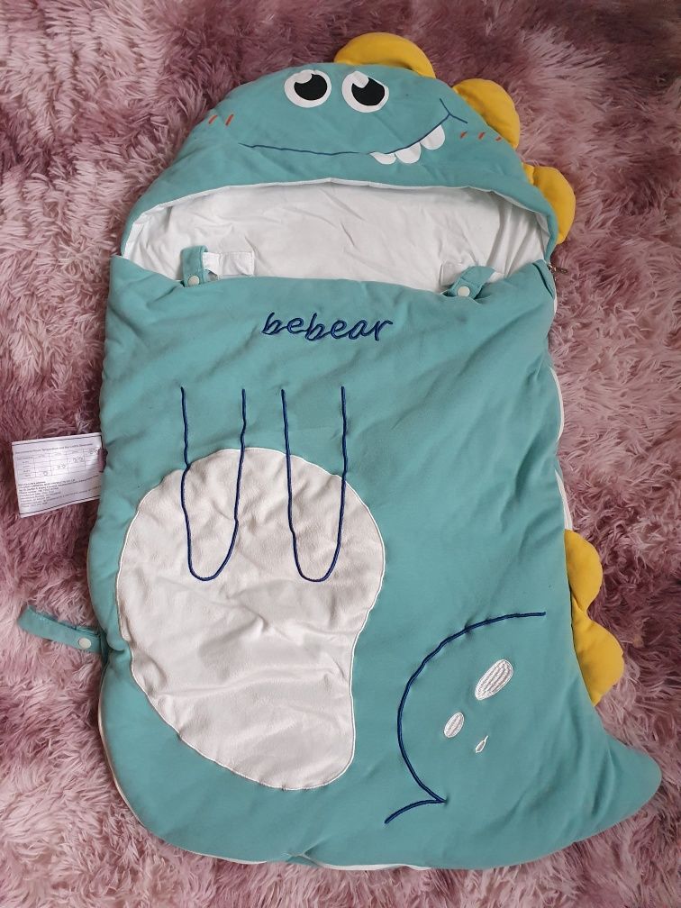 Bebamour bebear miś 2 tog bardzo cieply gruby śpiworek dinozaur