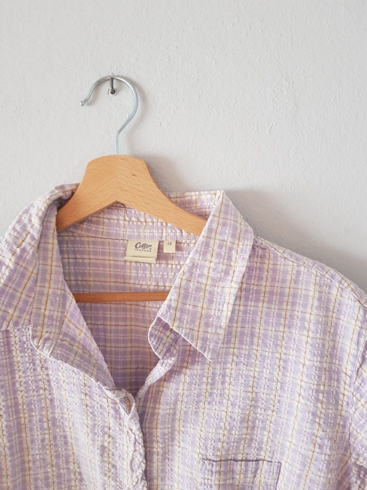 Fioletowa koszula z krótkim rękawem w kratkę, Cotton Traders