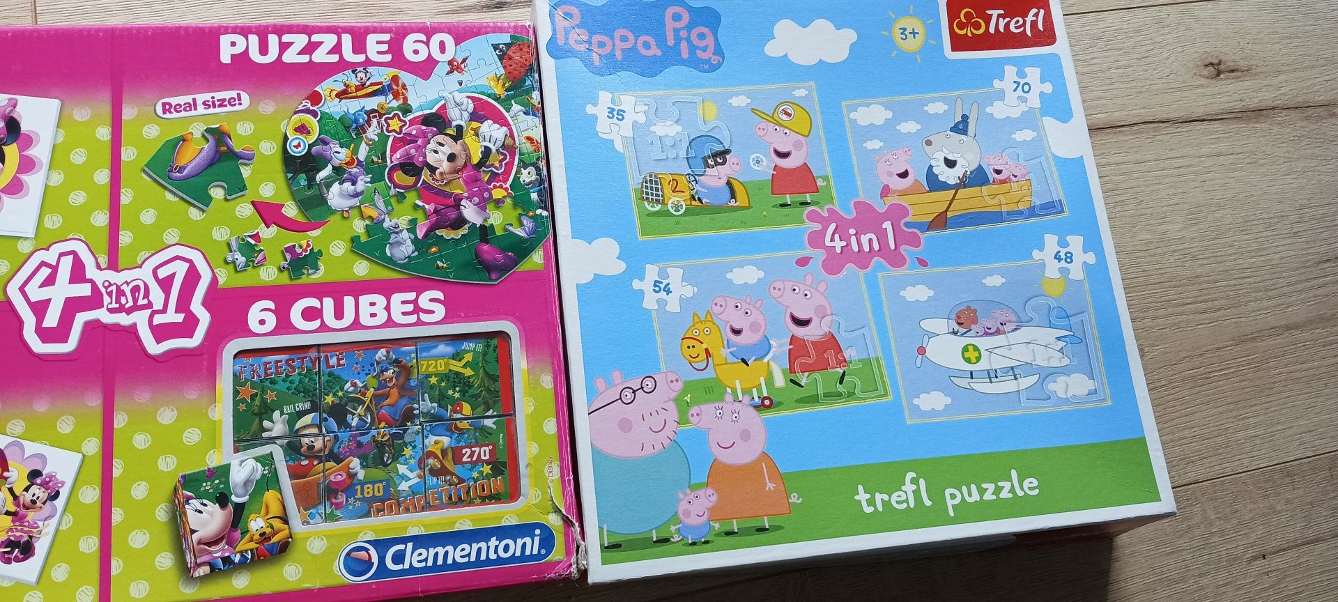 Puzzle, memo, domino Myszka Minnie, puzzle Świnka Peppa