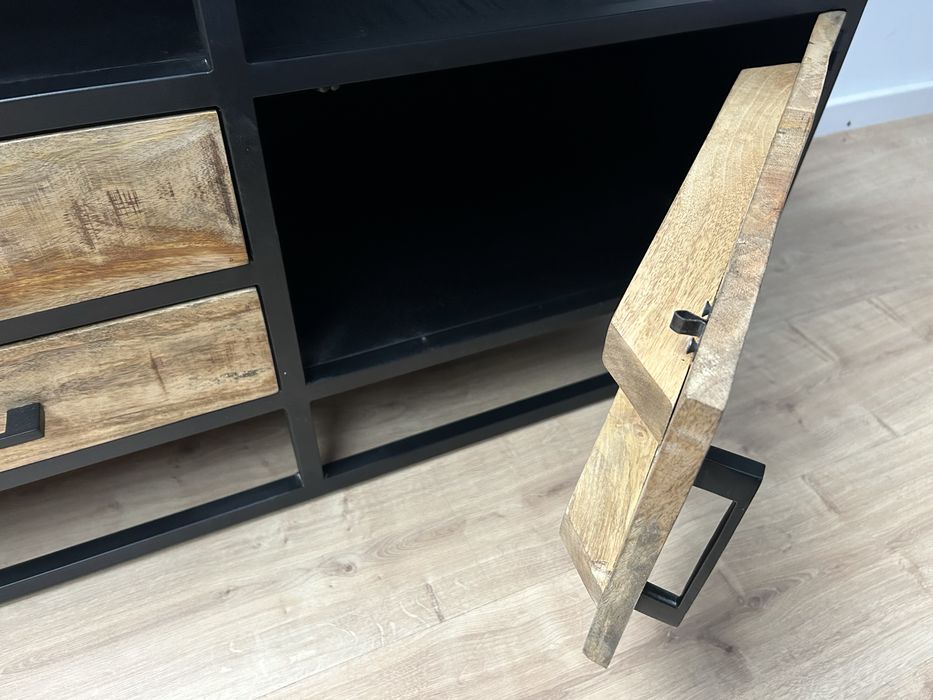 Komoda LOFT drewniana mango metal czarna szafka rtv pod tv NOWA