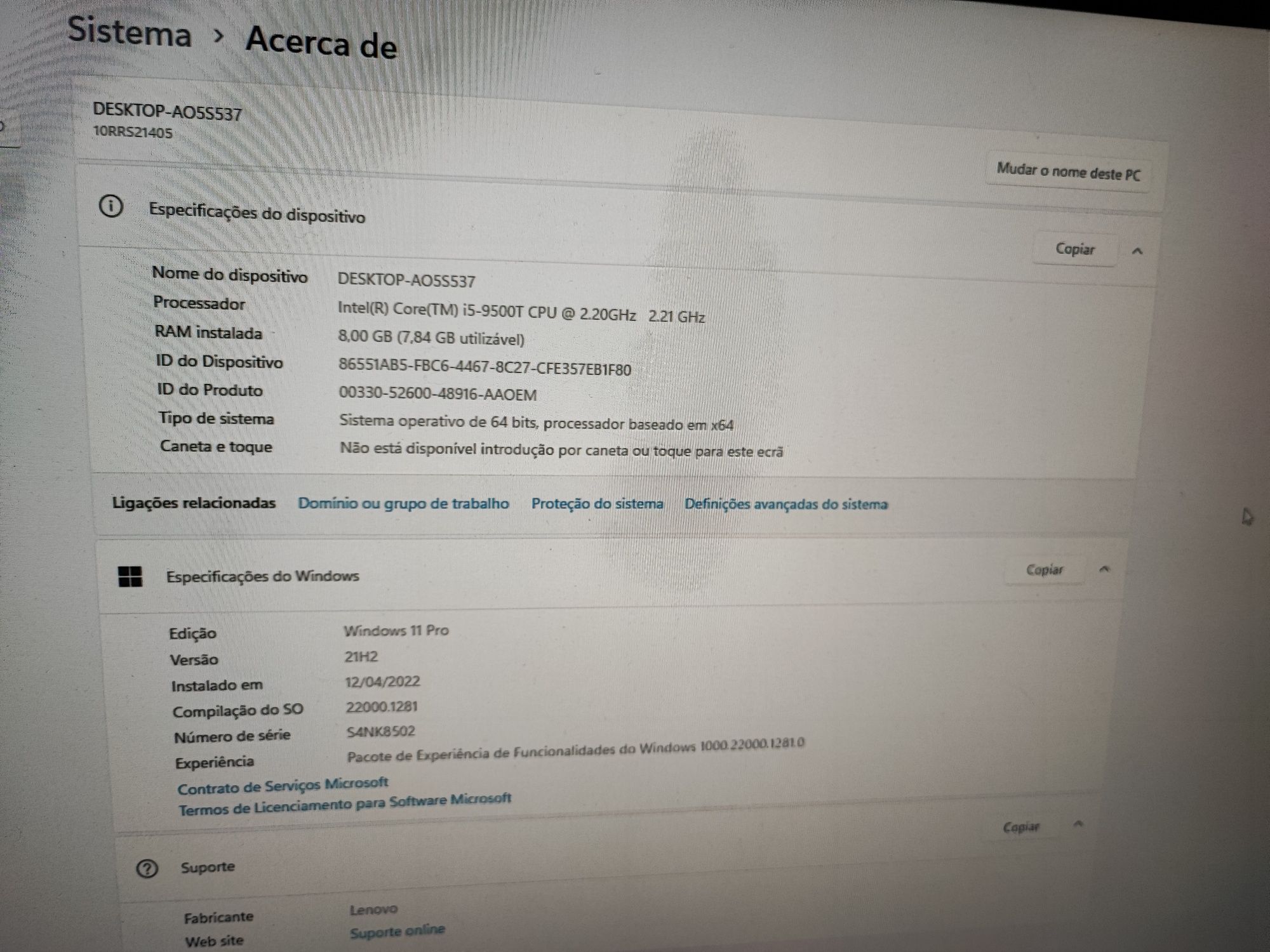 (PC+Monitor) Mini PC Lenovo M920q - USADO como novo - WINDOWS 11 LIC.