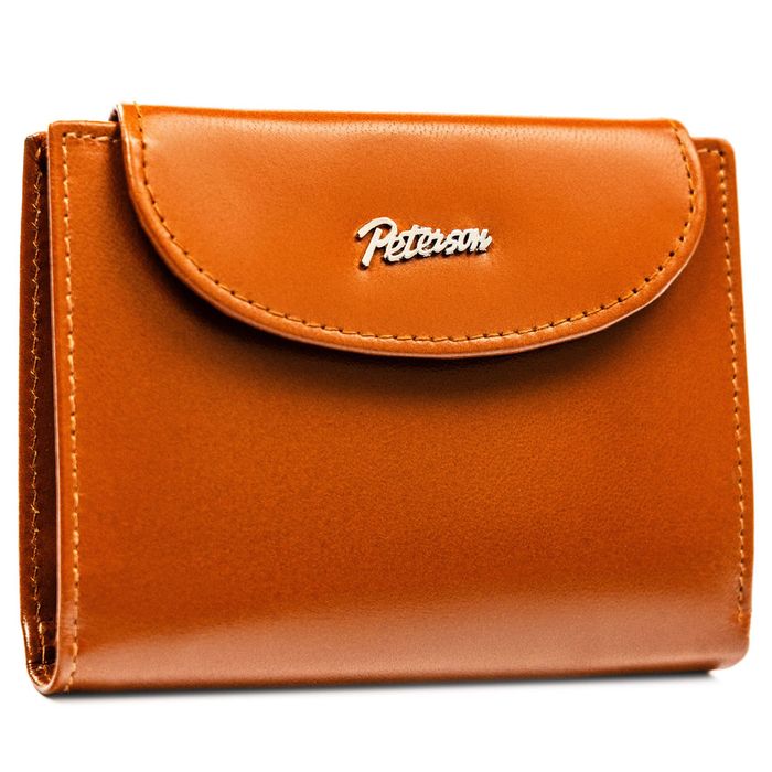 skórzany portfel damski w brązowym kolorze zamykany zatrzaskiem