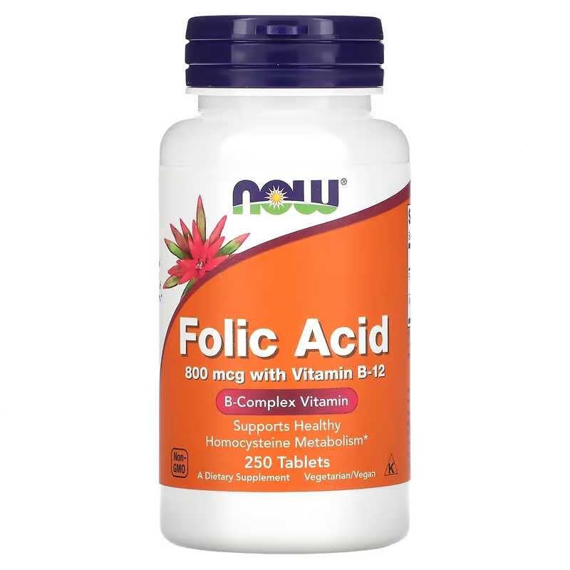 Фолиевая кислота, 250 таблеток метил фолат NOW Foods, 21st Century США