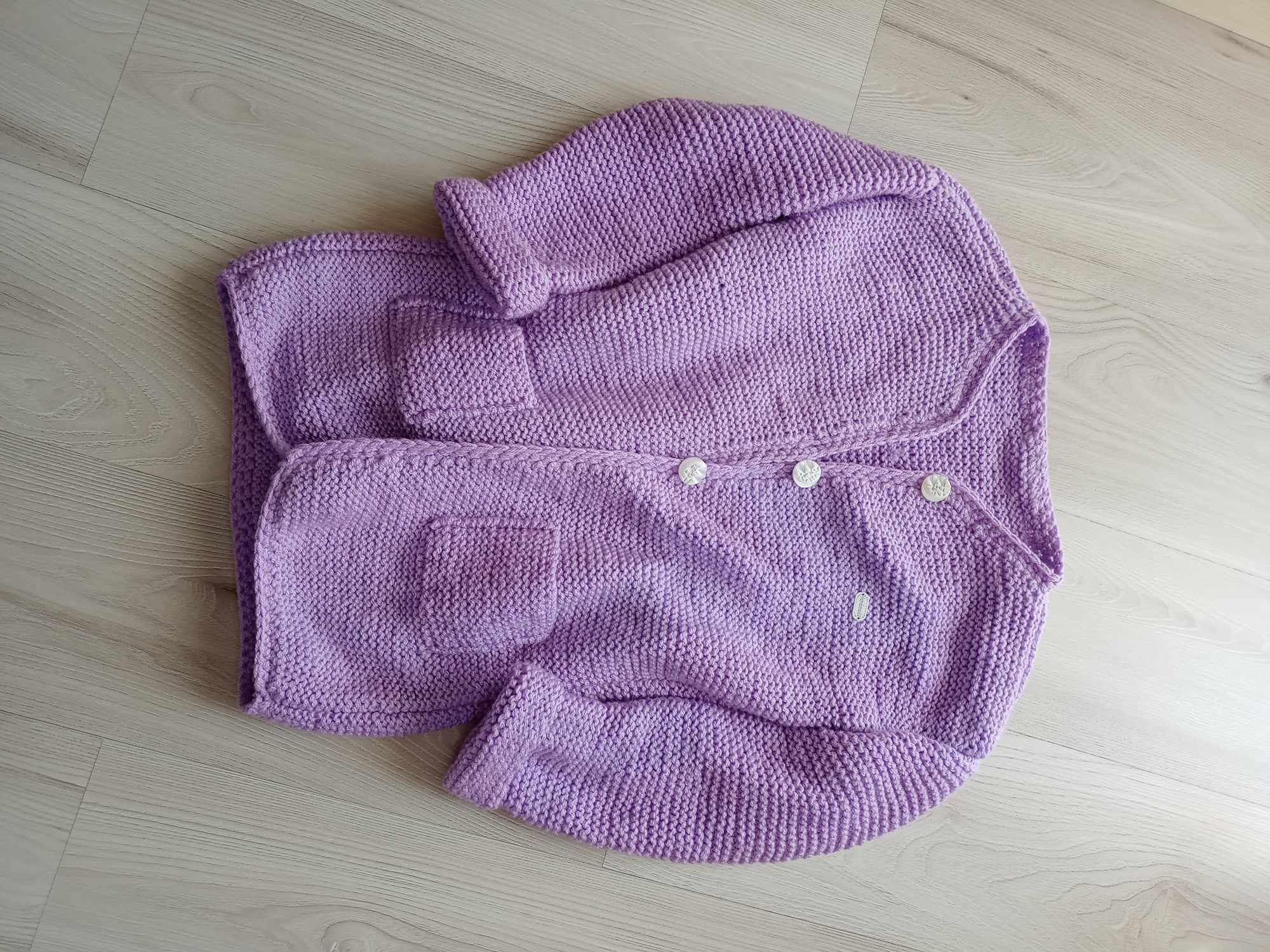 Handmade sweter r. S kardigan z guzikami narzuta liliowy