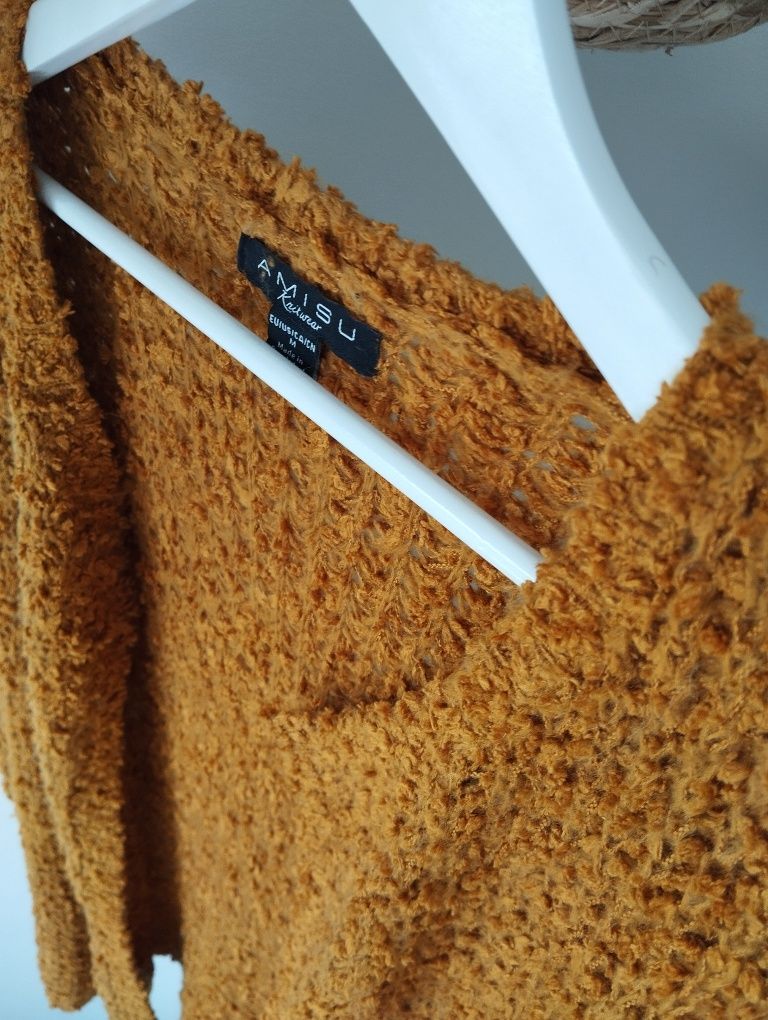 Kardigan niezapinany, długi sweter, pomarańczowy, rudy r. M Amisu