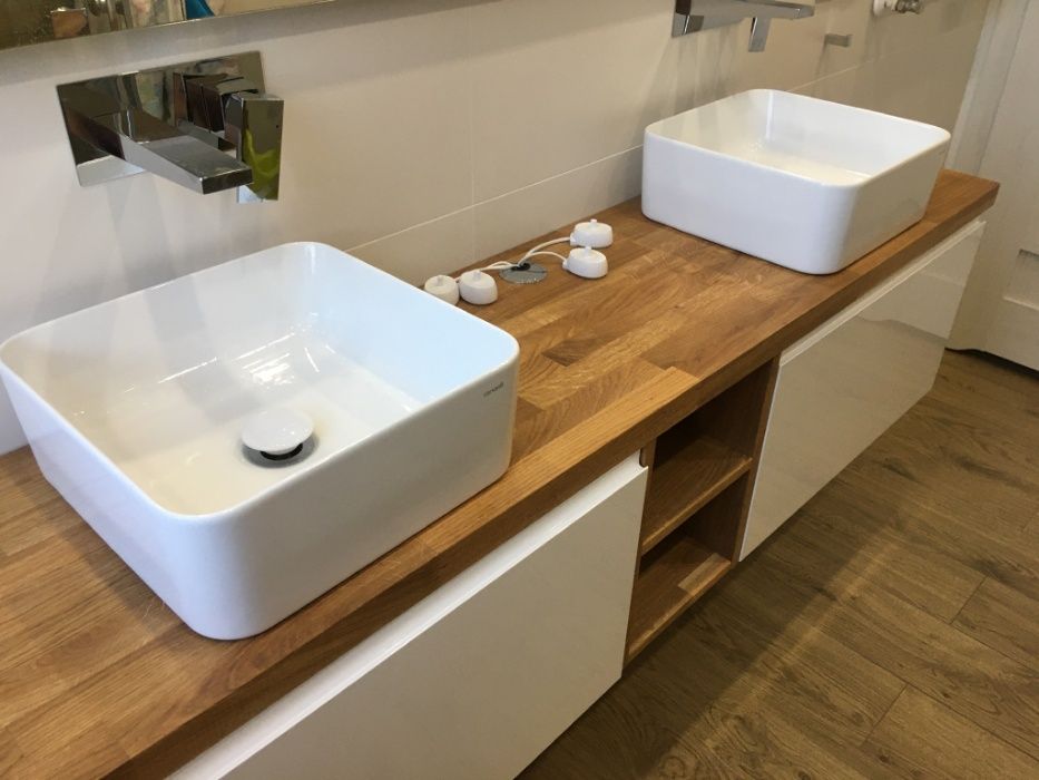 Szafka pod umywalkę na wymiar - meble łazienkowe, drewniany blat Toruń