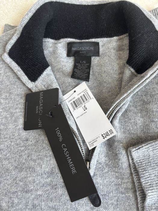 Sweter kaszmirowy męski szary Magaschoni z półgolfem rozmiar L