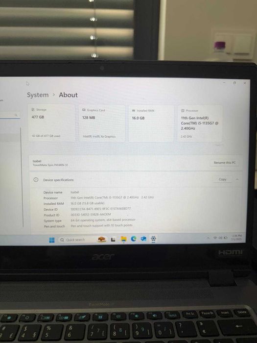 ACER TravelMate Spin P4 [11th gen I5 2.40ghz, 16Gb de Ram, 512 SSD]