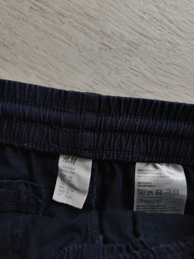 H&M 98 koszula biała lniana spodnie bawełniane granatowe joggery pull