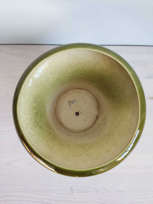 Donica doniczka stara ceramiczna gliniana zielono kremowa