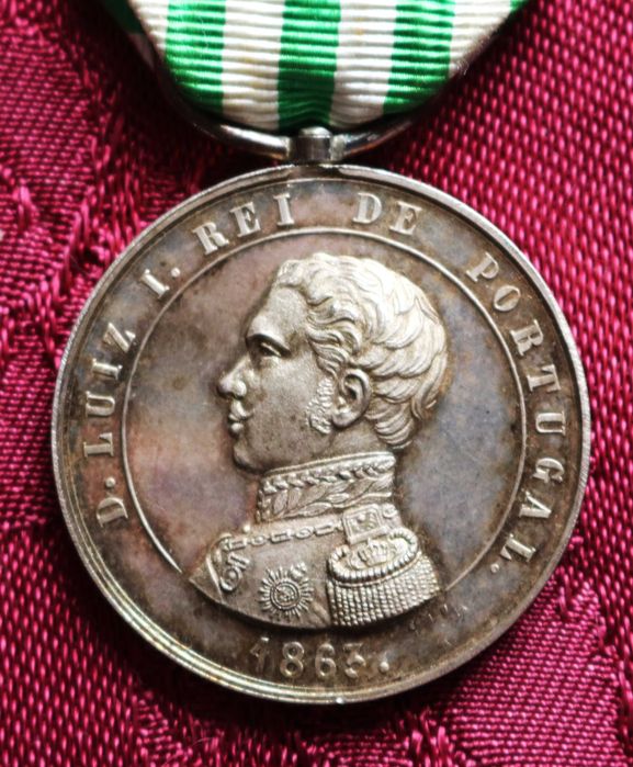 Rei D Luís I Medalha Militar 1863 Comportamento Exemplar Prata c/fita