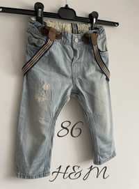 Nowe H&M 86 miekkie jeansy na szelkach przetarcia