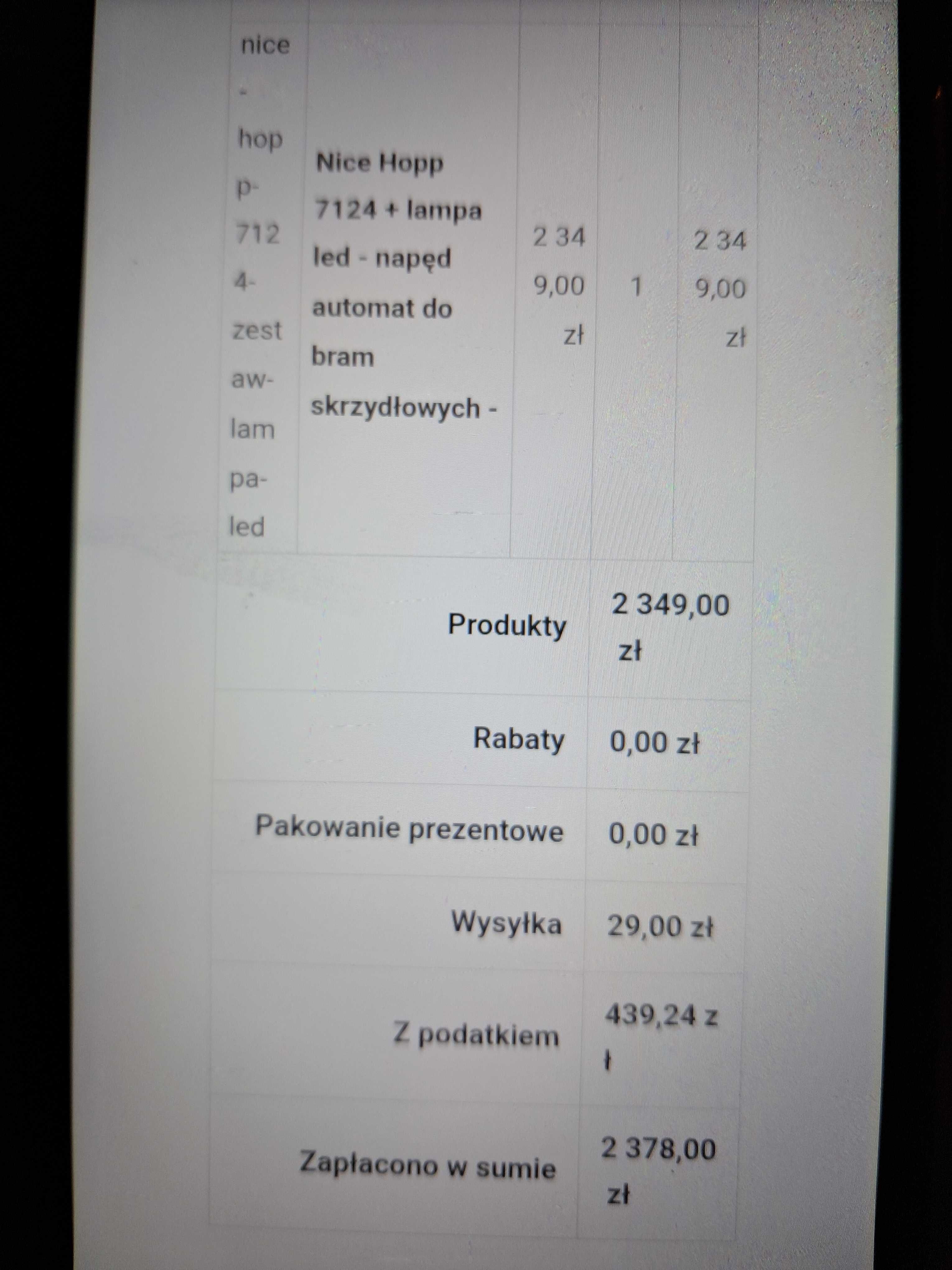 Sprzedam nowy automat do bramy 2 skrzydłowej NICE HOPP.