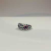 TANIO! Sygnet pierścionek obrączka ring srebrny sowa różowe oczy