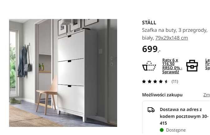 SZAFKA na buty - IKEA STALL biała - 80x150 cm do PRZEDPOKOJU + DOSTAWA