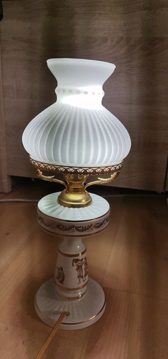 Lampa grecka biała złota nocna stołowa szkło klosz