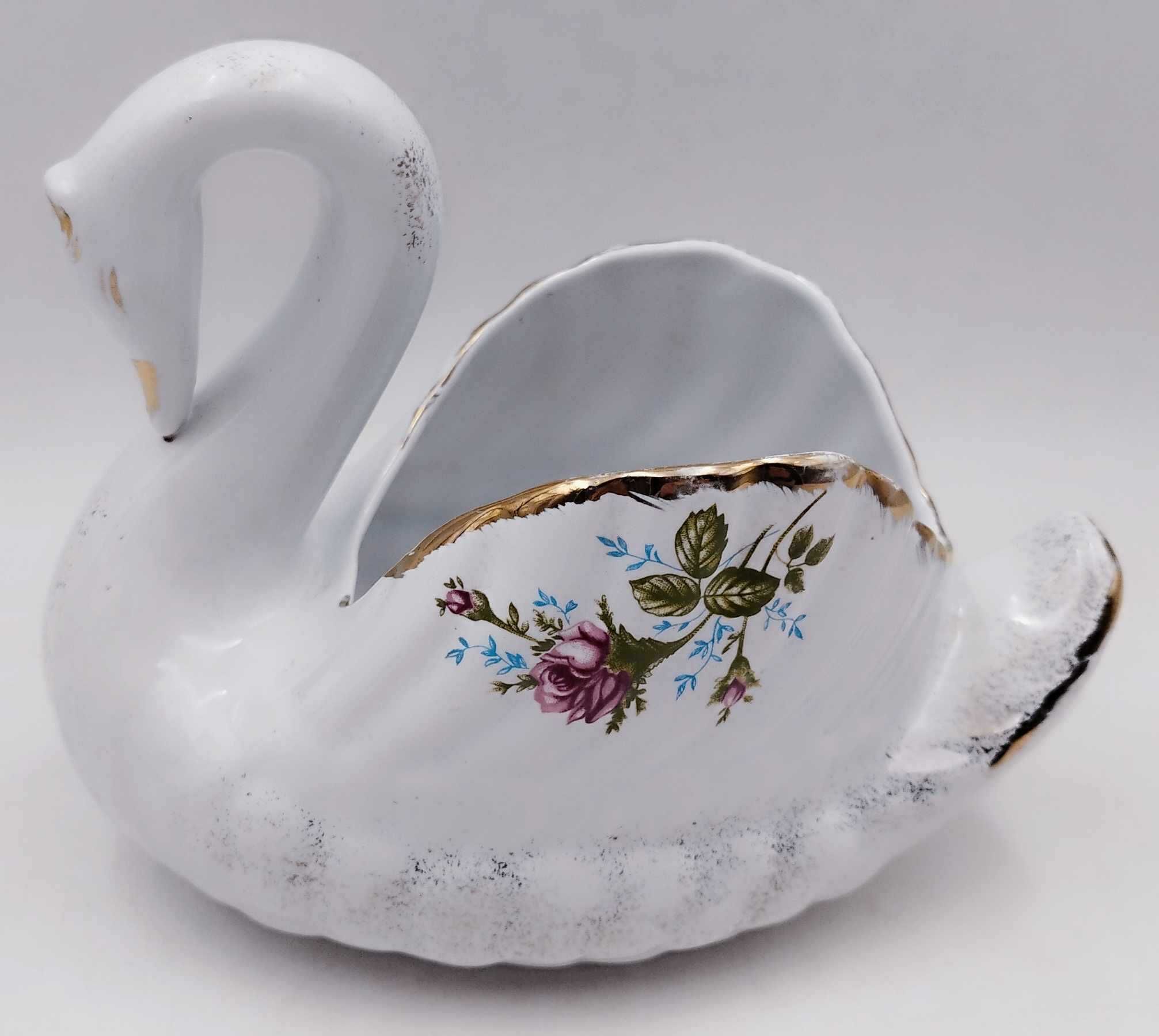 Łabędź Chodzież róża porcelana vintage retro prl