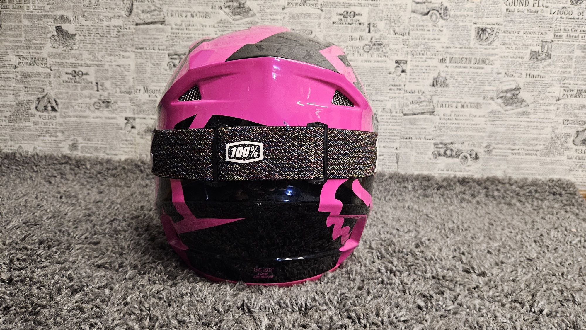 Kask Fox V1 różowy L cross enduro Gogle 100%