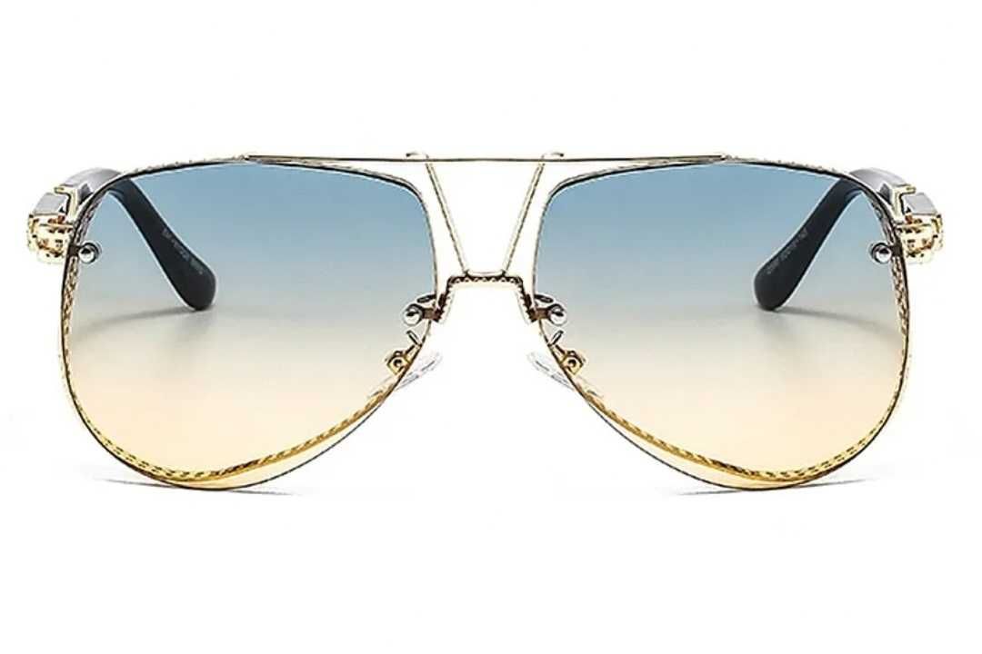 Gradientowe okulary przeciwsłoneczne w złotej oprawie