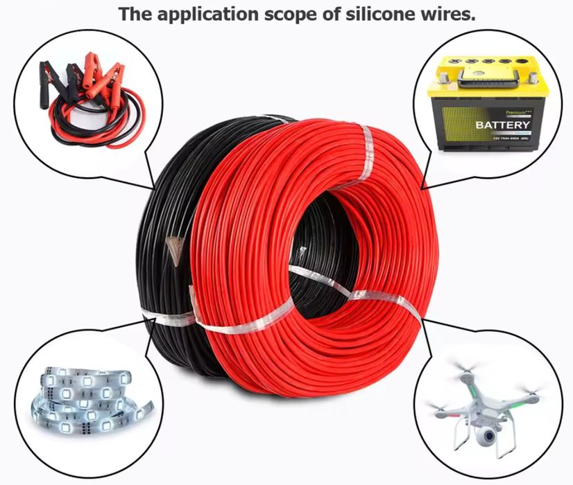 Кабель акумулятора дріт силіконовий 2-4-6-7-8-10-12AWG для інвертора