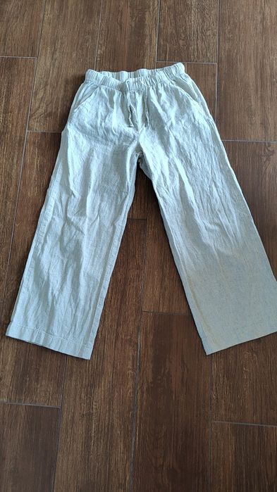 Spodnie lniane szerokie h&m 128 beżowe