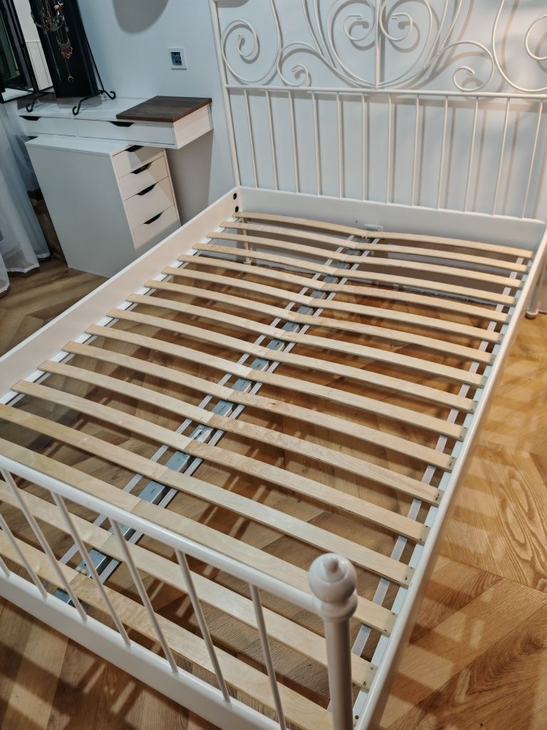 Łóżko Ikea leirvik białe metalowe 140x200
