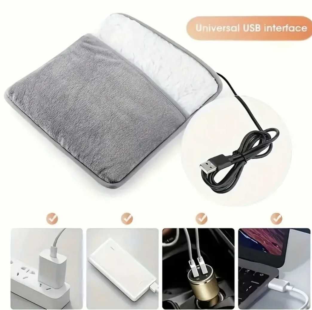 Электрогрелка плюшевая грелка для ног рук тела с съемным чехлом от usb