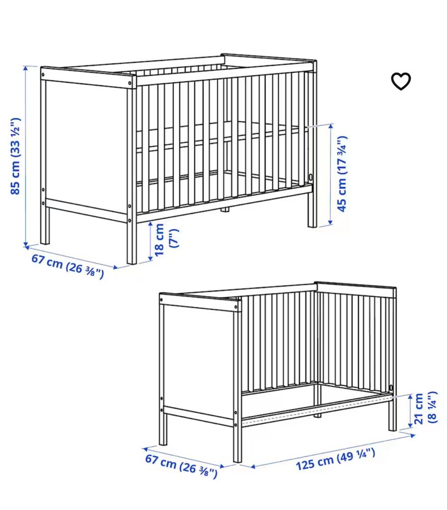 Berço SUNDVIK (IKEA) + Colchão JATTEROTT + roupa de cama