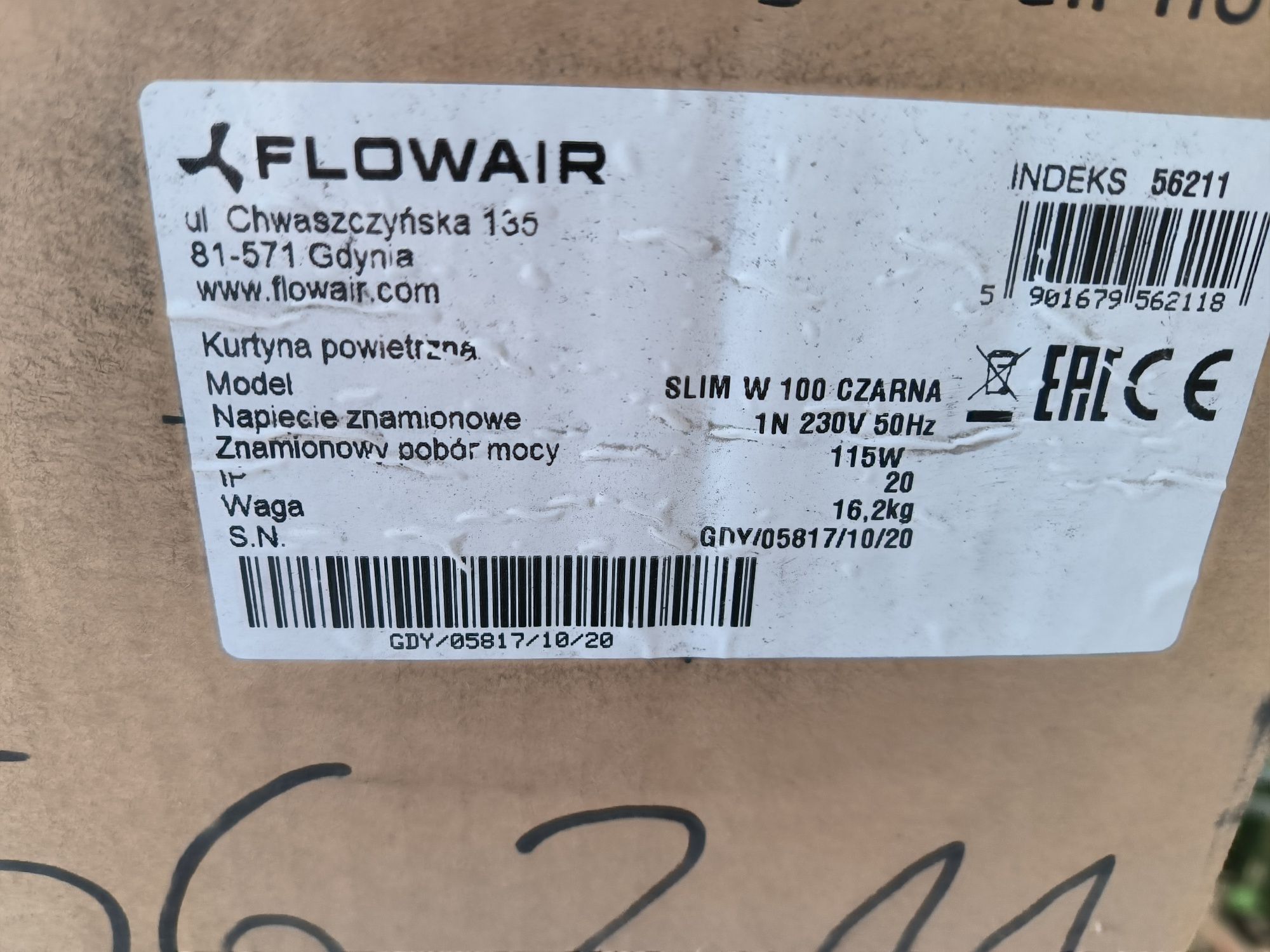 Flowair Slim E-100 Czarna Kurtyna powietrzna 100 cm. z nagrzewnicą - 1