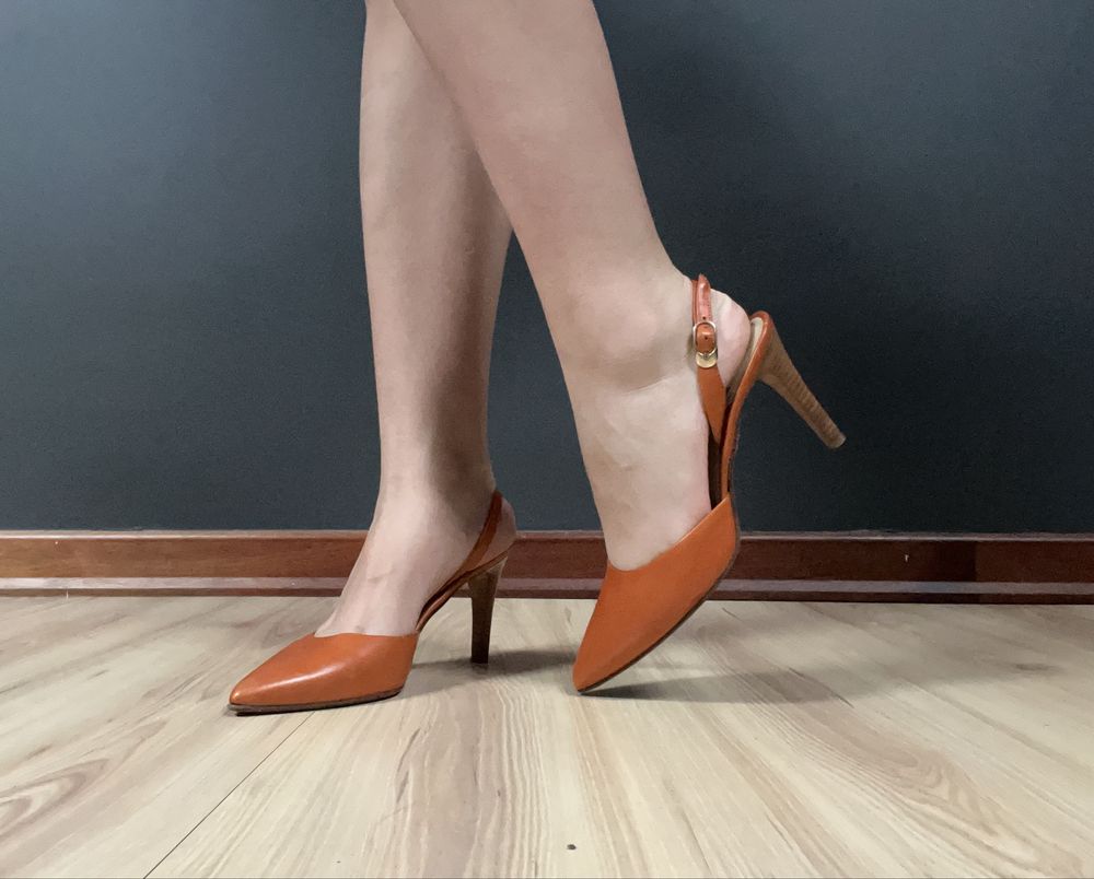 Buty na obcasie rude, z odkryta pieta ELITE