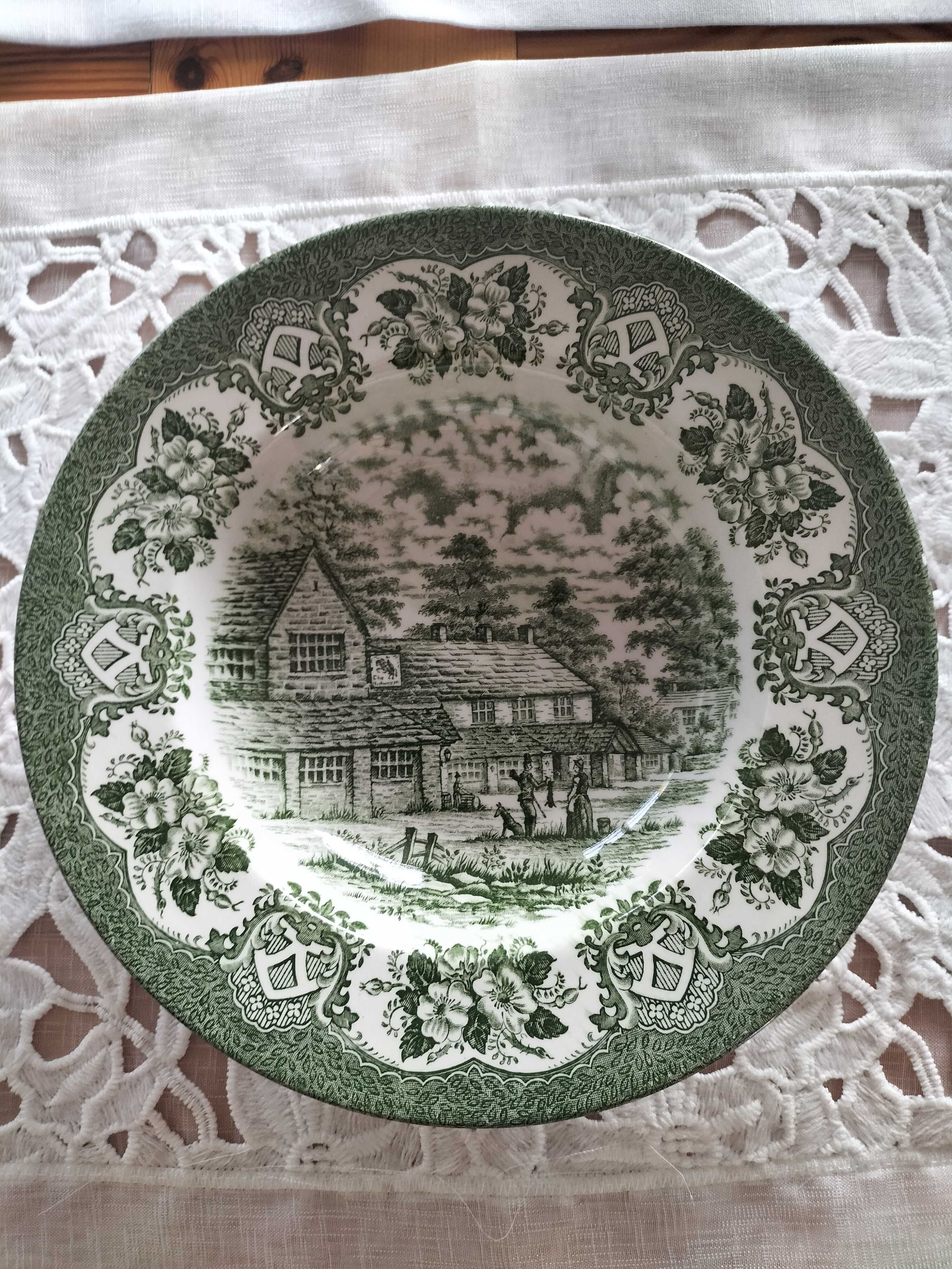 Angielska porcelana zielona- Staffordshire Ironstone 7 szt.