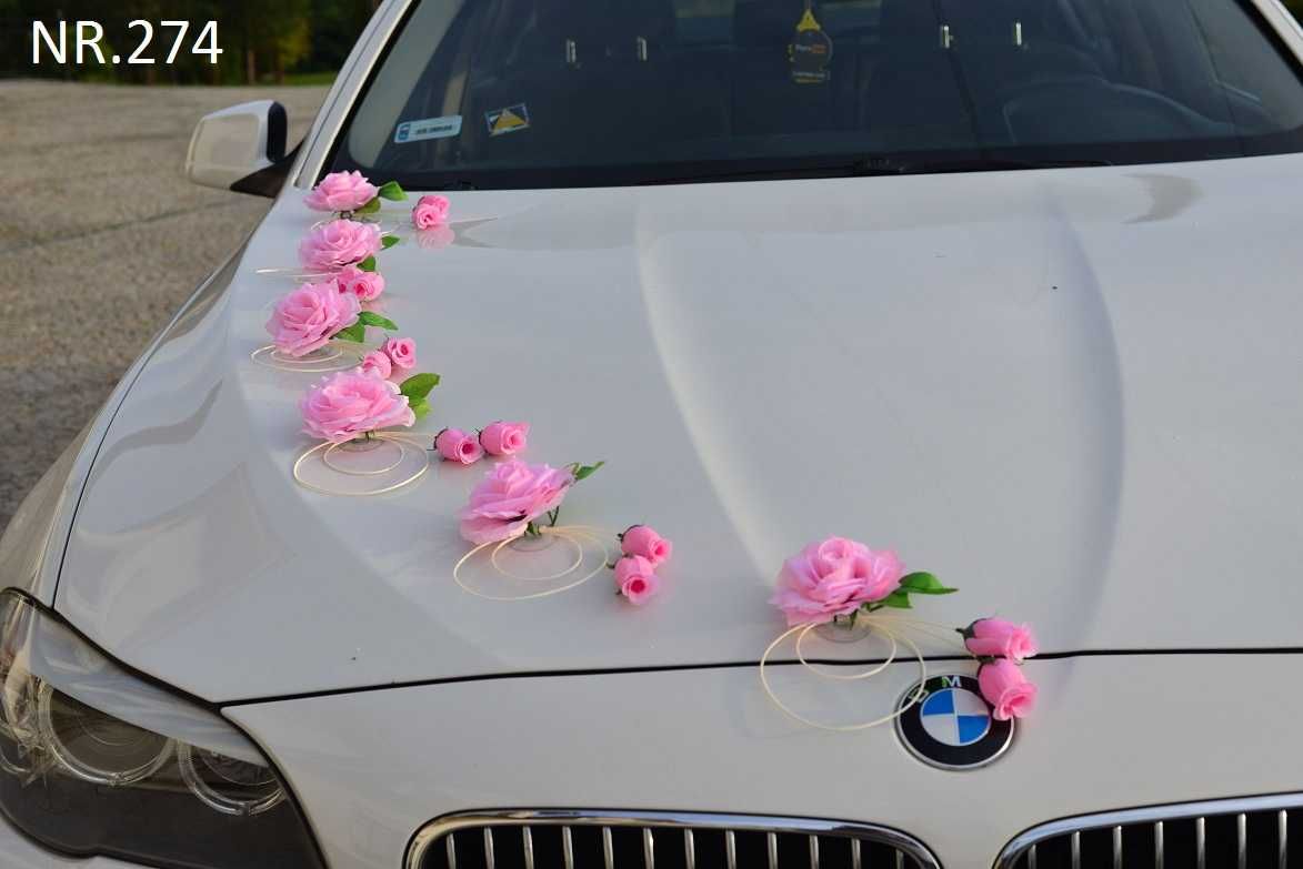 Dekoracje na samochód kolor różowy DUŻE kwiaty ŻYWY kolor nr 274