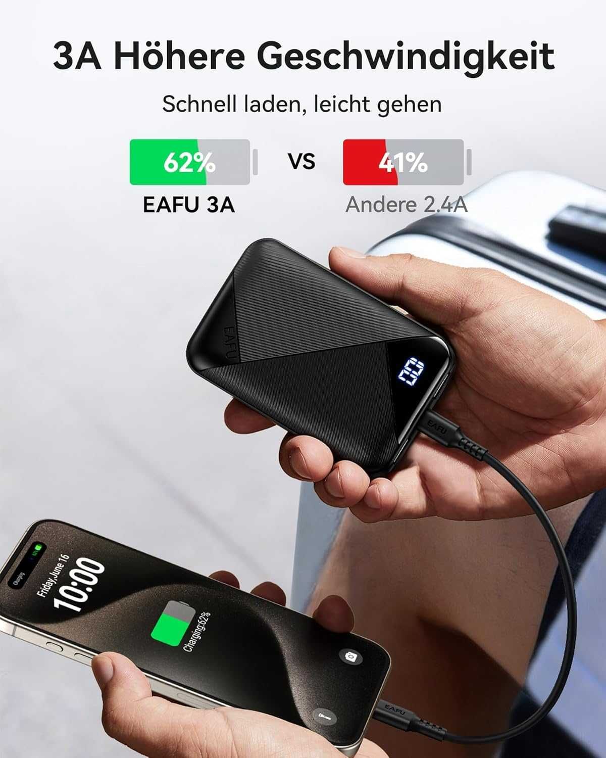 Powerbank 3A 10000mAh szybki mocny kieszonkowy USB-C LED latarka EAFU