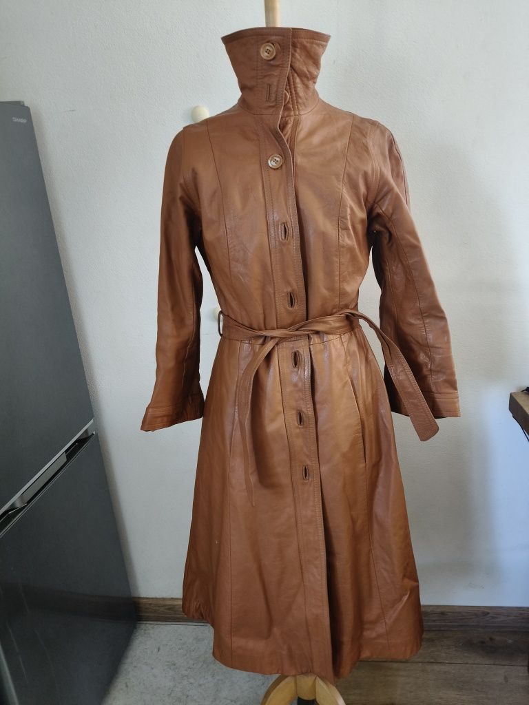 Vintage płaszczyk ze skóry jasny brąz Malungs w w