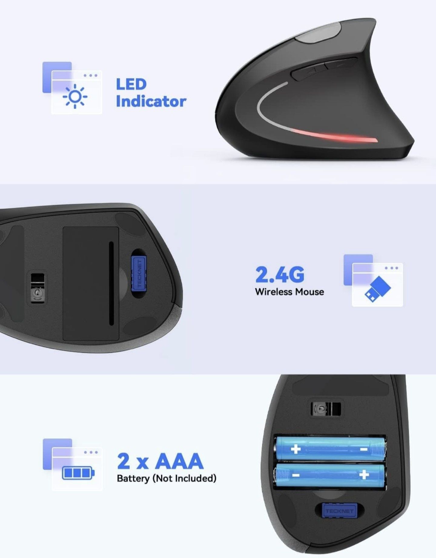Mysz bezprzewodowa pionowa Tecknet TK-MS007 USB