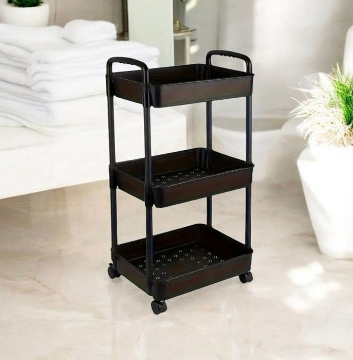 Nowy czarny organizer kuchenny łazienkowy na kółkach 3 poziomy