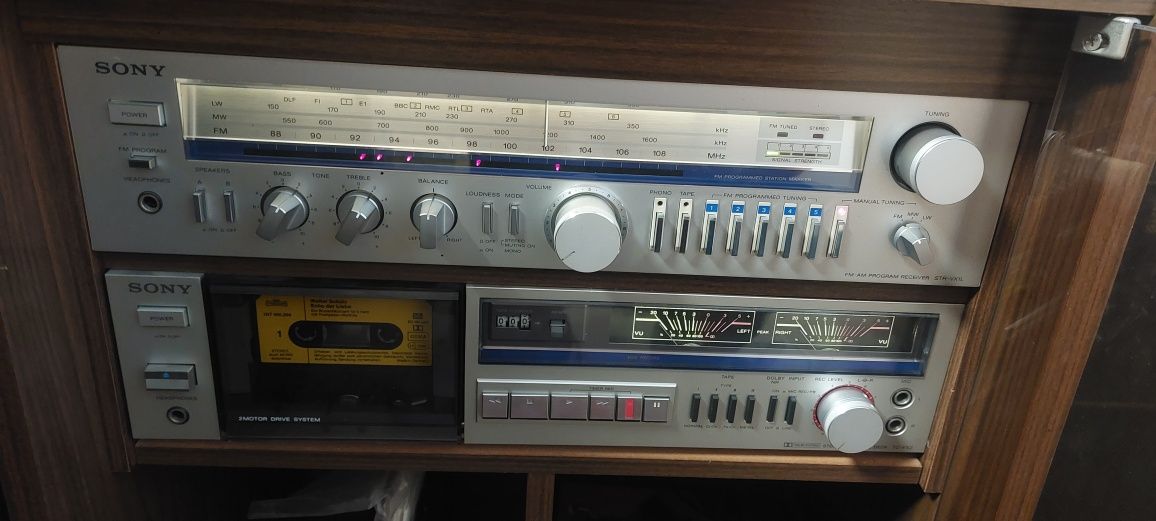 Wieża z 1980 roku Sony STR-VX1L+TC-FX2+DUAL ASP+Szafka Rosita+2×Kolumn