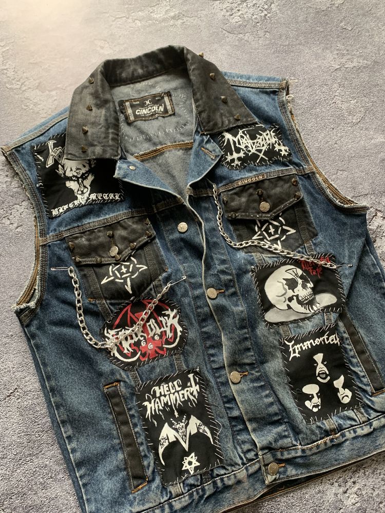 Punk rock patched painted spiked vest y2k sk8 vintage opium