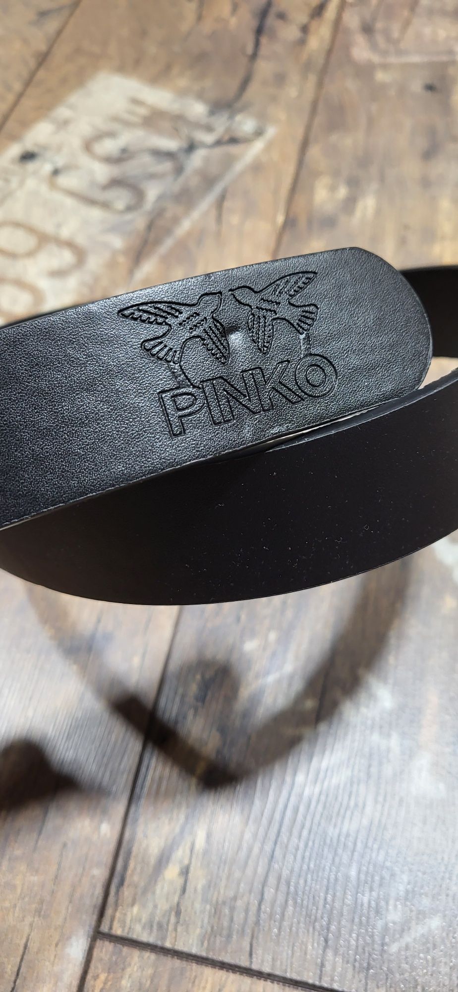 Pasek damski czarny złota klamra 110 cm