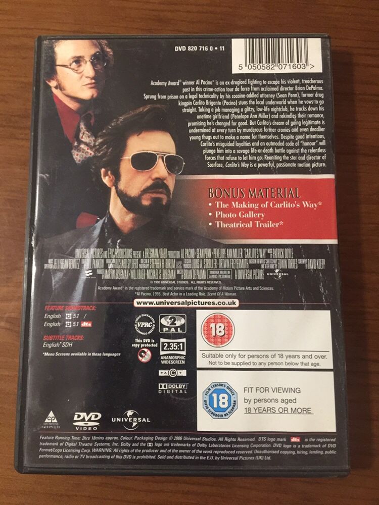 DVD Carlitos WAY - Al Pacino - Senn Penn