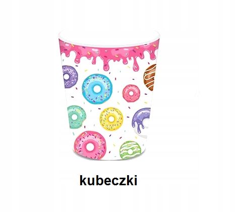 Dekoracje na urodziny Pączek Donut ZESTAW naczyń jednorazowych 44 szt.