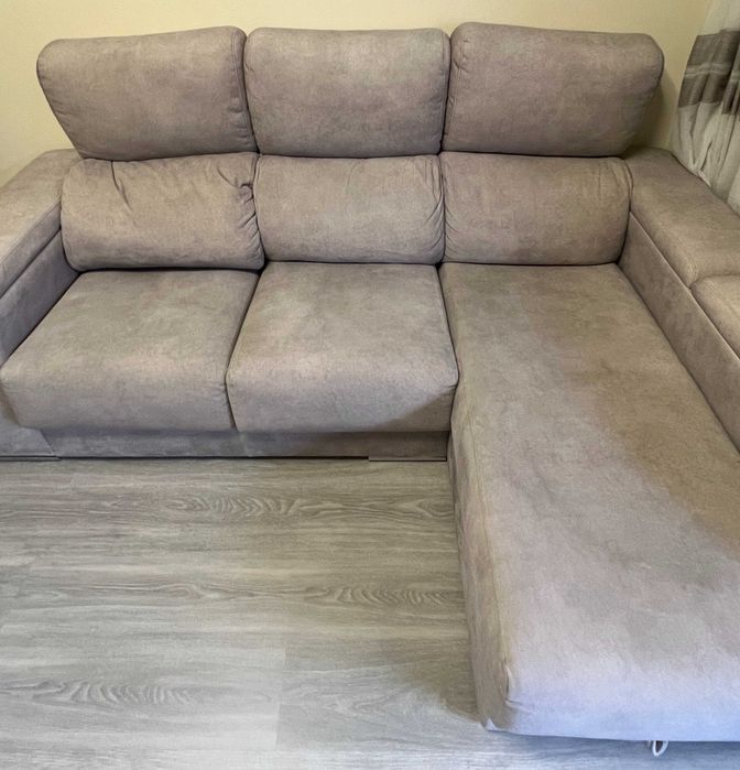 Sofá retrátil de canto 3 lugares com Chaise e Baú de armazenamento